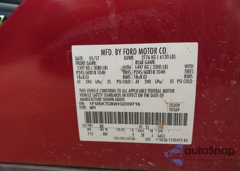 2017 Ford Explorer Xlt из США, поврежденный, VIN 1FM5K7D89HGD09716